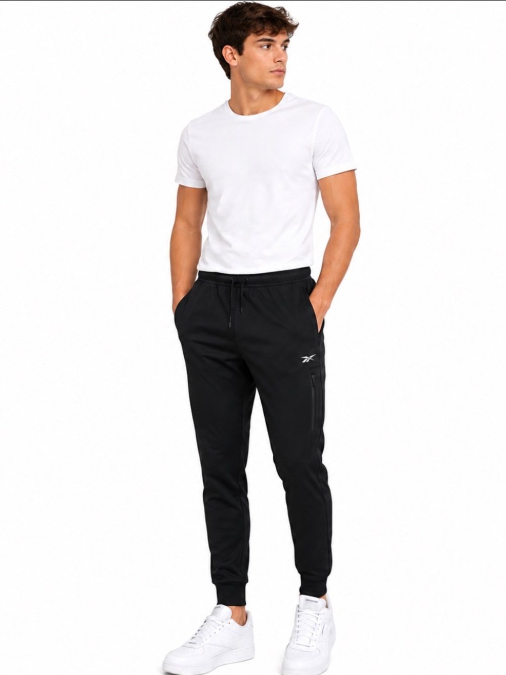 Reebok Men’s Black Performance Jogger Pants Zip Pocket Size S